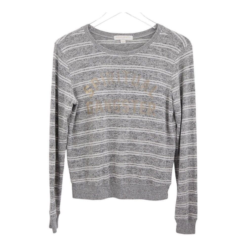 Spiritual Gangster Small Striped Crewneck Sweatshirt Gray Long Sleeve Pullover